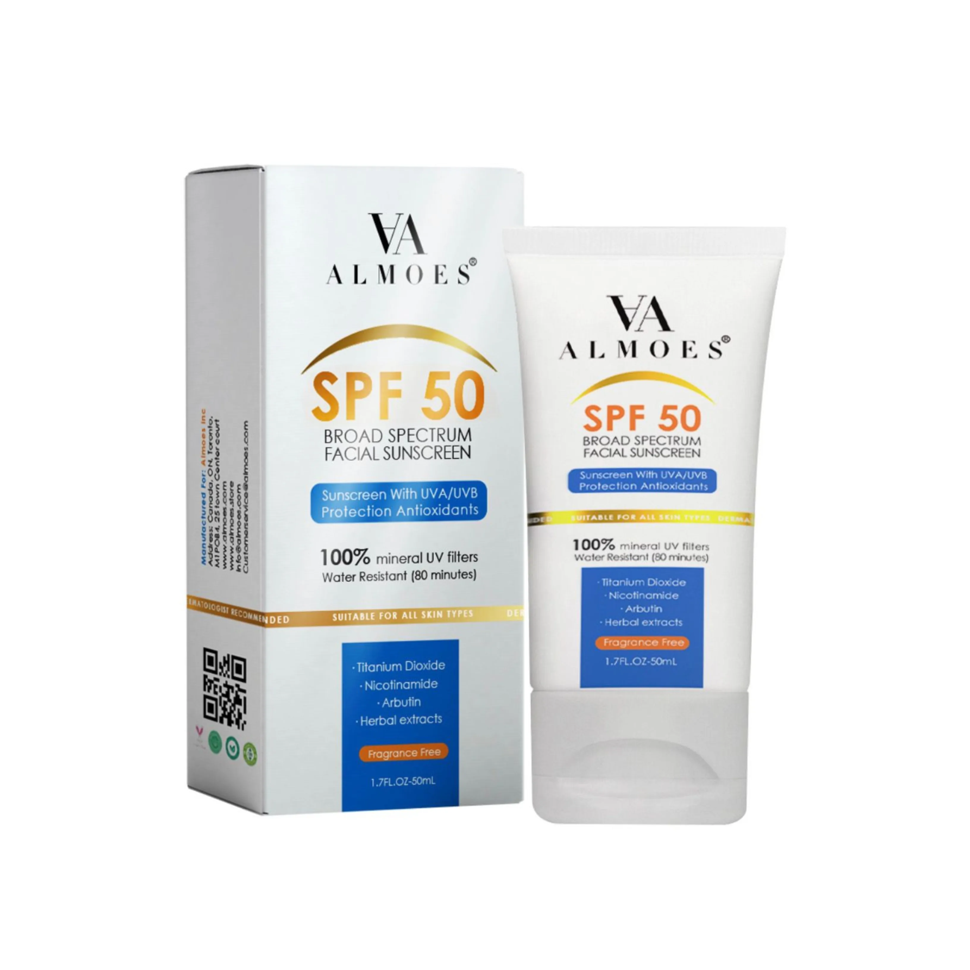 الموعز، واقي شمس معدني للوجه SPF 50 واسع الطيف لجميع أنواع البشرة