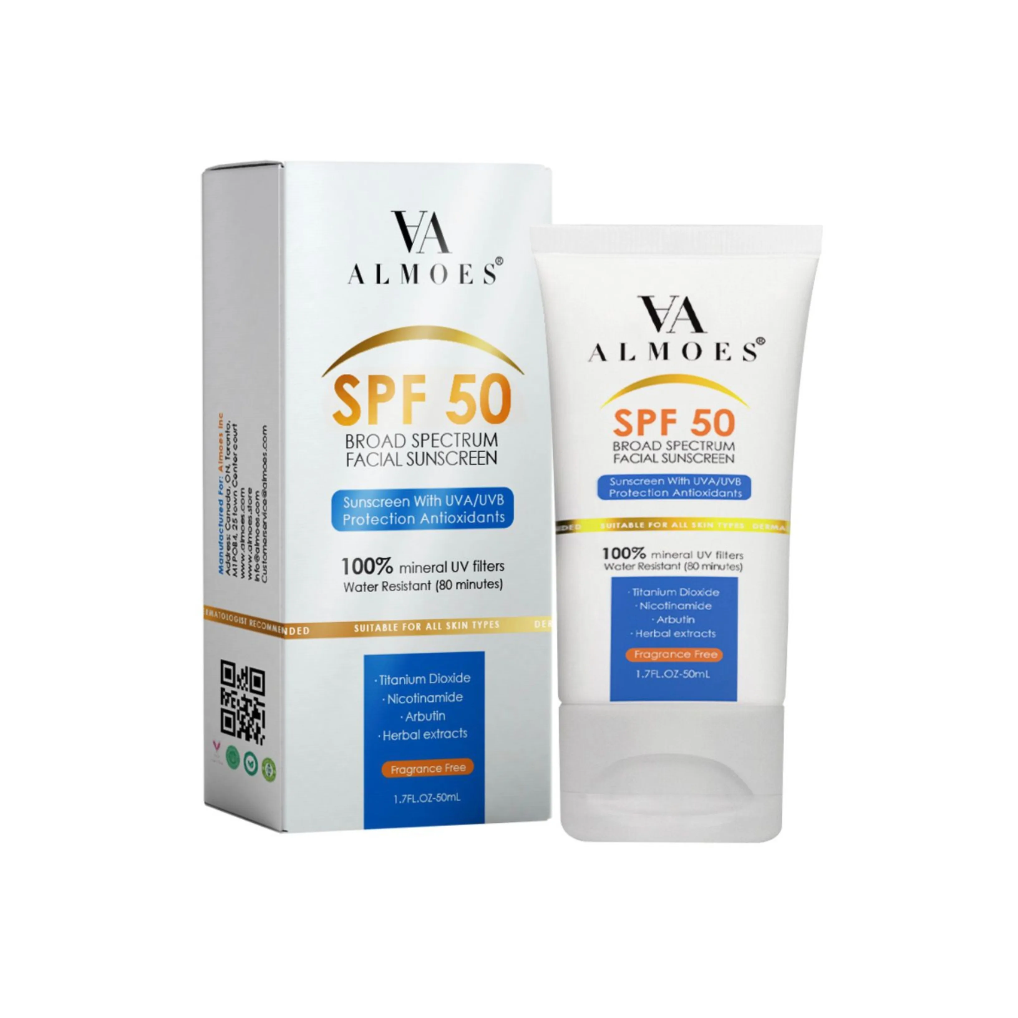 الموعز، واقي شمس معدني للوجه SPF 50 واسع الطيف لجميع أنواع البشرة